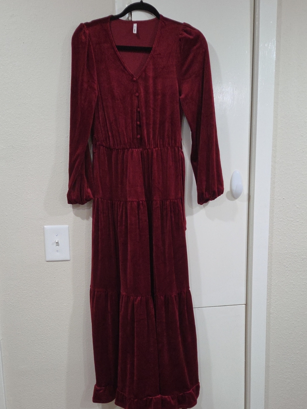 Halara Women's Velour Long Sleeve Maxi Dress in Burgundy